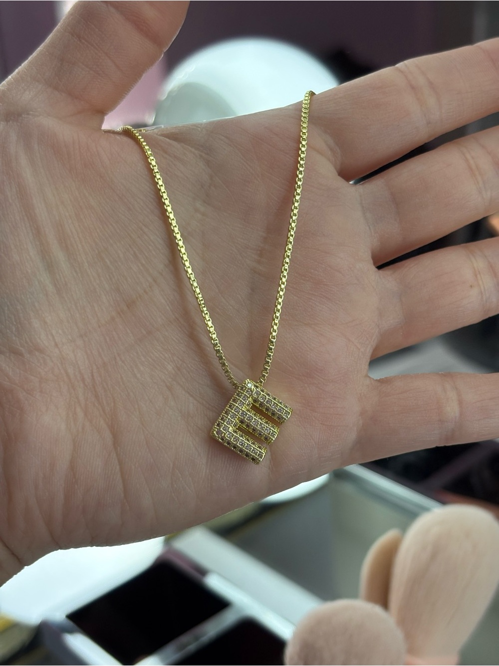Gold Initial E Pendant Necklace - Sparkling Pavé Accent